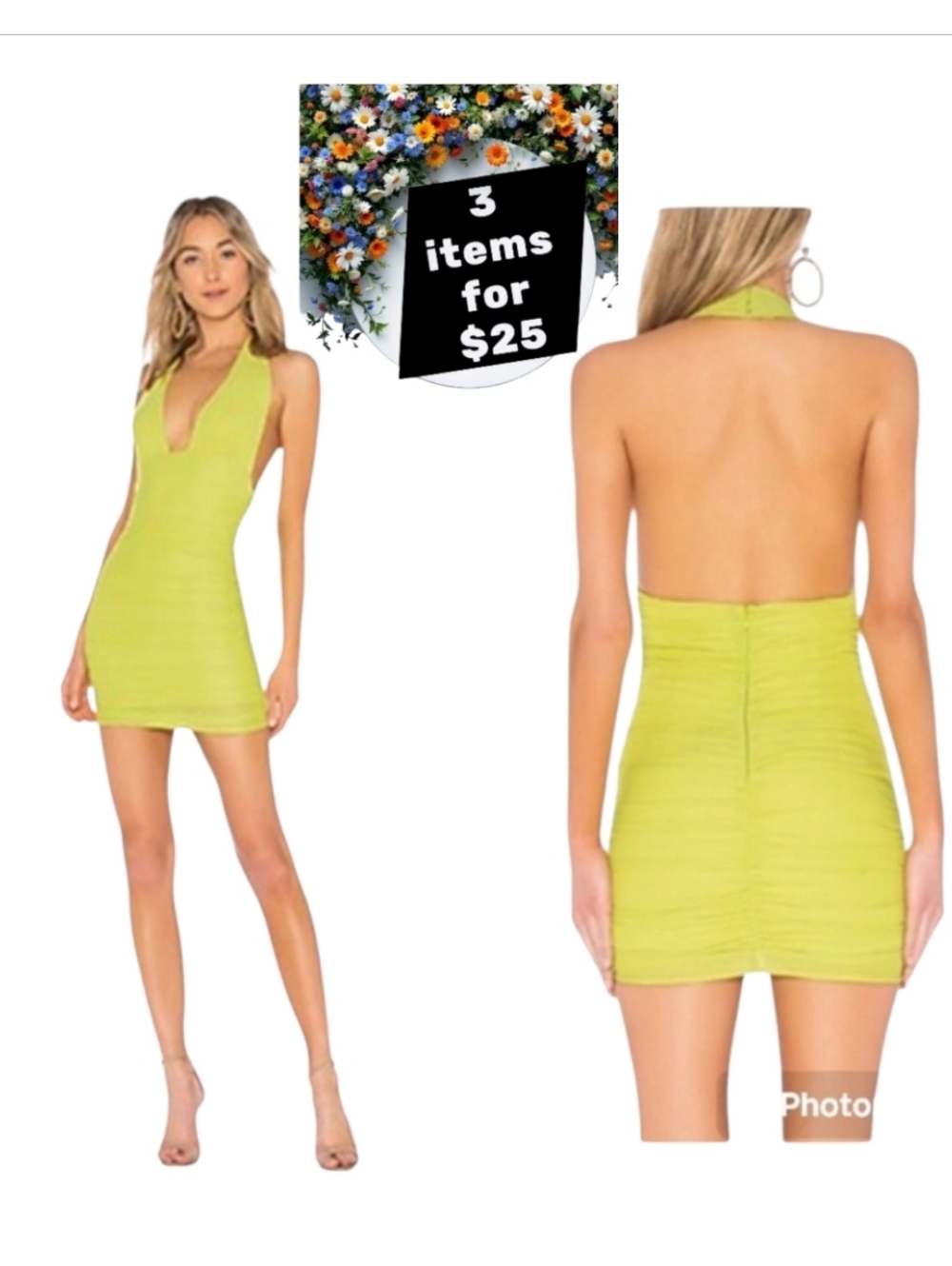 NBD Chartreuse Girl Like You Ruched Halter Mini Dress Revolve Lime Green XS